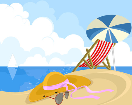 Vector illustration of a tropical beach on ocean shoreのイラスト素材