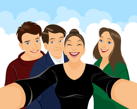 illustration of a group of teenagers doing selfeのイラスト素材