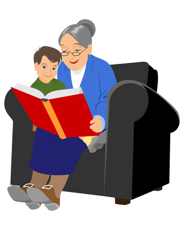 Grandmother reading a story to her grandsonのイラスト素材