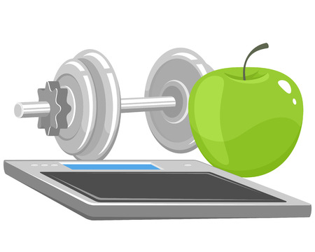 illustration of a dumbbells, apple and scalesのイラスト素材