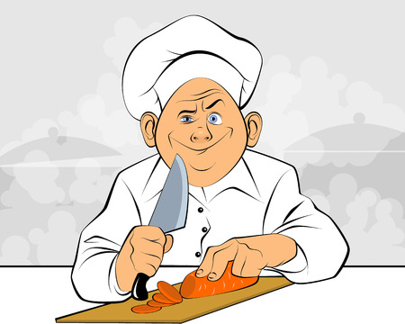 Vector illustration of a chef cuts carrotsのイラスト素材