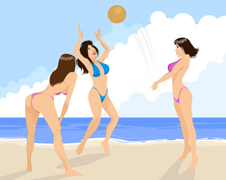 Vector illustration of a three girls playing volleyballのイラスト素材