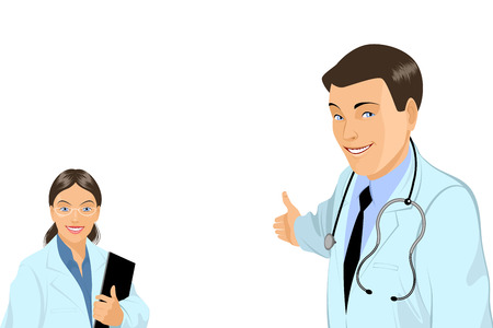 Vector illustration of a affable doctors with tabletのイラスト素材
