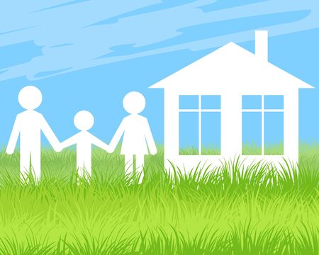 Vector illustration of a family and their houseのイラスト素材
