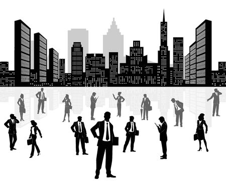 Vector illustration of a business team on city backgroundのイラスト素材
