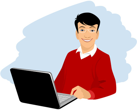 Vector illustration of a guy with laptopのイラスト素材