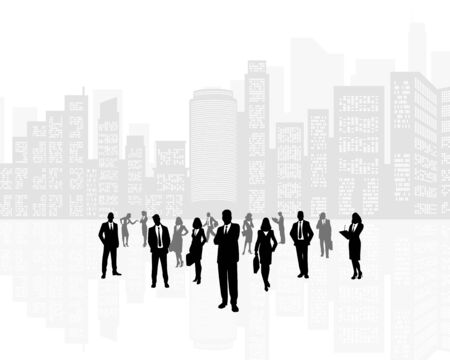 Vector illustration of a business team on city backgroundのイラスト素材