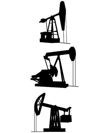 Vector illustration of a three oil pumps silhouettesのイラスト素材