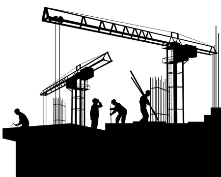 Vector illustration of a builders on a construction siteのイラスト素材