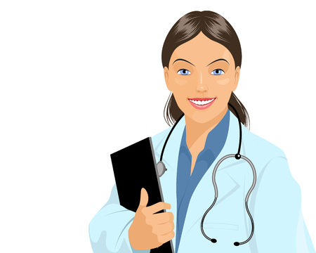 Vector illustration of a affable doctor with tabletのイラスト素材