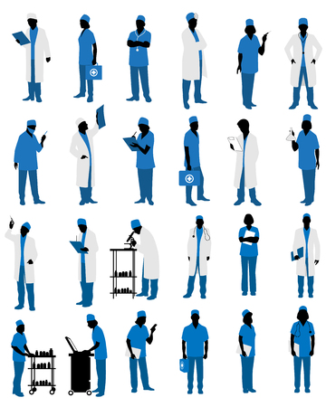 Vector illustration of a doctors in uniform silhouettesのイラスト素材