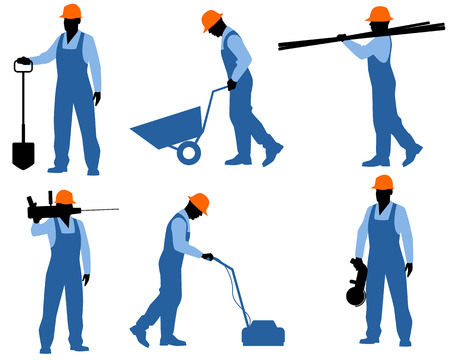 Vector illustration of a six workers silhouettesのイラスト素材