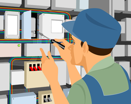 Vector illustration of a electrician at workのイラスト素材