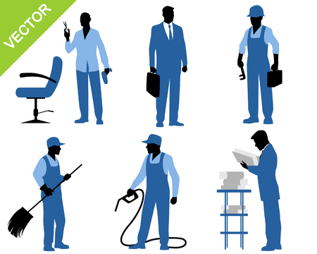 Vector illustration of a six workers silhouettesのイラスト素材