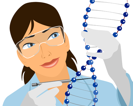 Vector illustration of a geneticist with DNA moleculeのイラスト素材