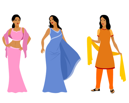 Vector illustration of a three indian women in dressのイラスト素材
