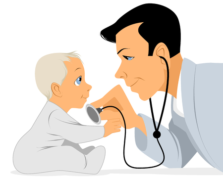 illustration of a doctor examines babyのイラスト素材