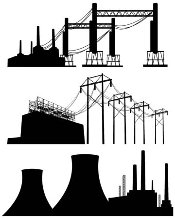 illustration of a three factories silhouettesのイラスト素材