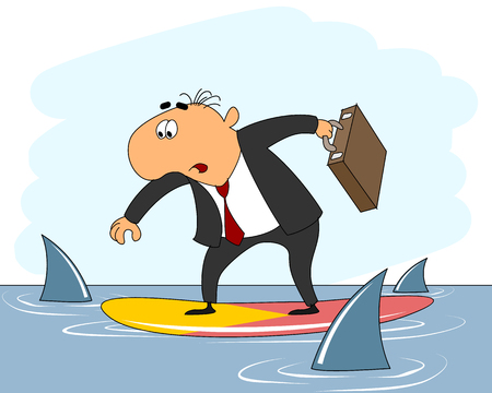 Vector illustration of a businessman riding surfboardのイラスト素材
