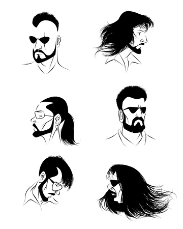 Vector illustration of a six mans facesのイラスト素材