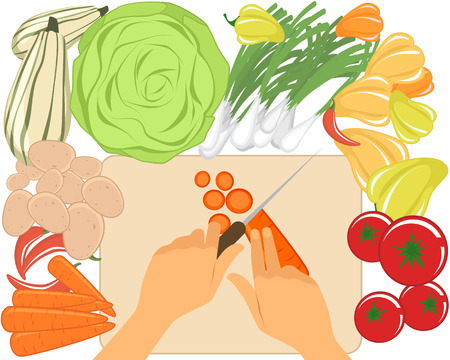 Vector illustration of a sliced vegetables on boardのイラスト素材