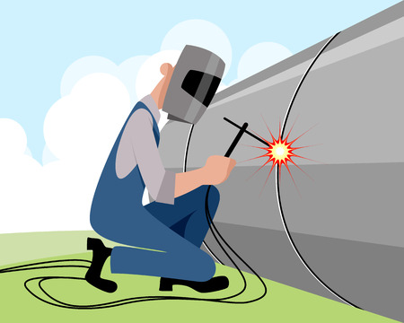 illustration of a welder welds pipeのイラスト素材