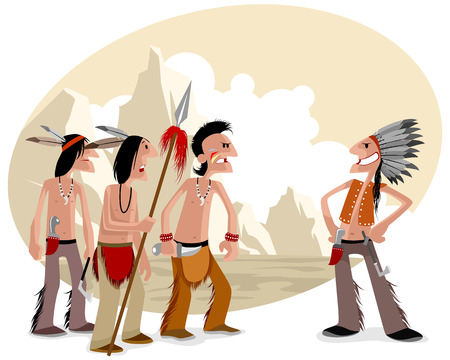 illustration of a four indians in prairieのイラスト素材
