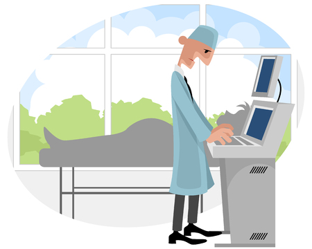 Vector illustration of a doctor with ultrasonography apparatusのイラスト素材