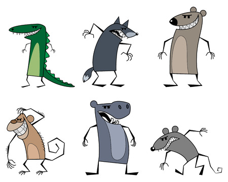 Vector illustration of a six strange animalsのイラスト素材