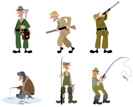 Vector illustration of a fishermen and hunters setのイラスト素材