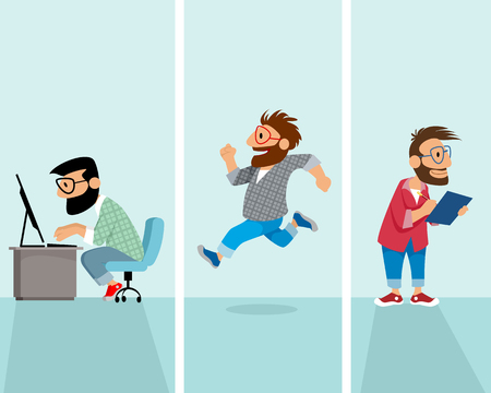 Vector illustration of a three hipster in situation.のイラスト素材