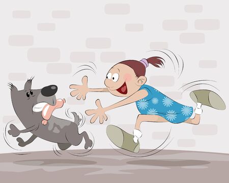 Vector illustration of a girl catches dog.のイラスト素材
