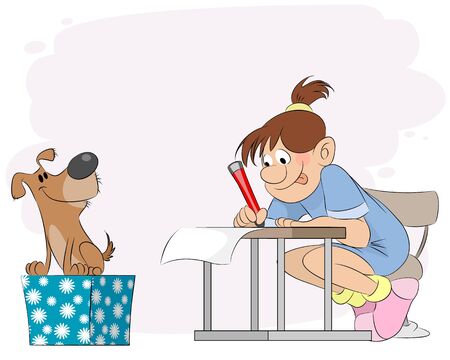 Vector illustration of a girl doing lessonsのイラスト素材