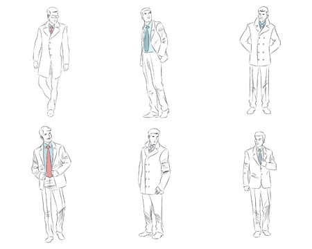 Vector illustration of a six businessman contourのイラスト素材