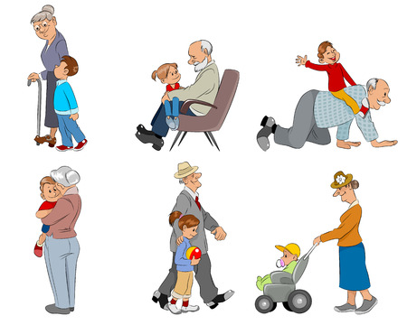 Vector illustration of a grandparents and grandsonsのイラスト素材