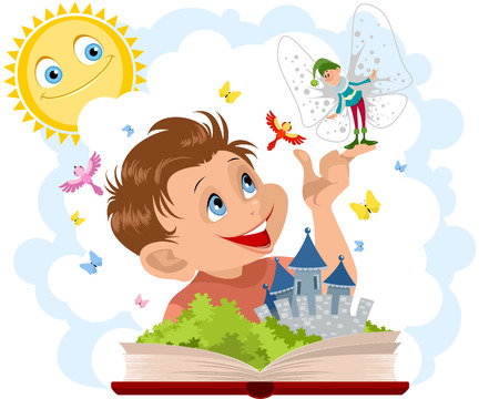 Vector illustration of a boy with bookのイラスト素材