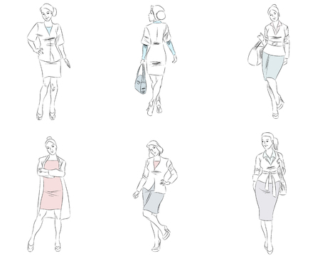 Vector illustration of a six fashionable businesswomanのイラスト素材