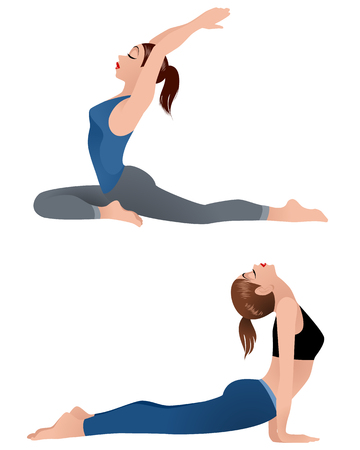 Vector illustration of a two girls practicing yogaのイラスト素材
