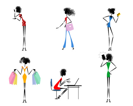 Vector illustration of six modern girlsのイラスト素材