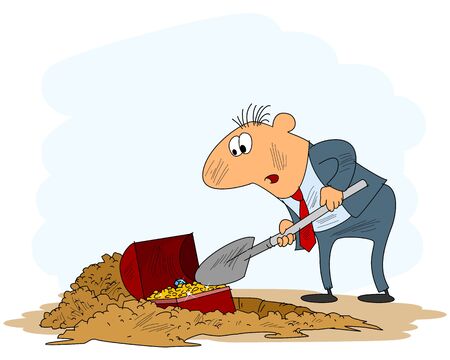 Vector illustration of a businessman digging a treasureのイラスト素材