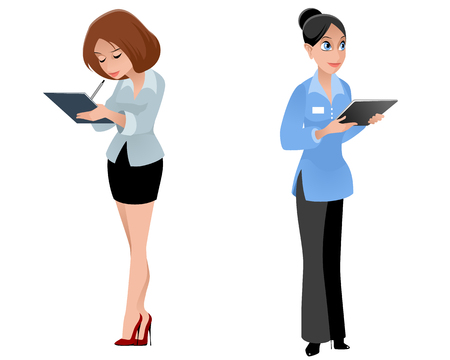 Vector illustration of two beautiful girls secretariesのイラスト素材