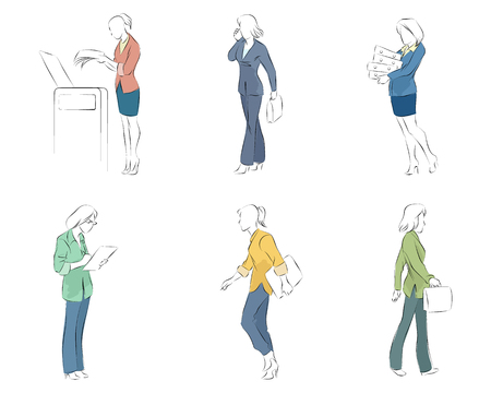 Vector illustration of businesswomen with accessories in actionのイラスト素材