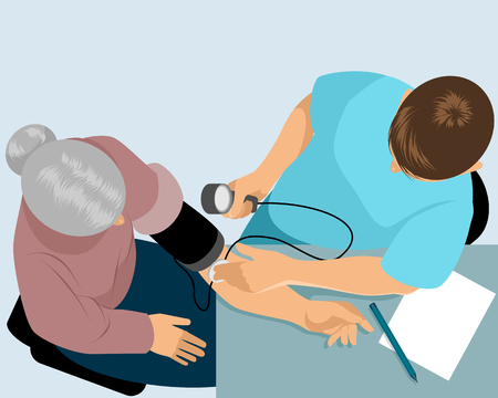 Vector illustration of a doctor measures the pressureのイラスト素材