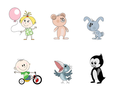 Vector illustration of set of six children's charactersのイラスト素材