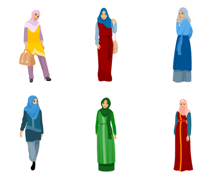 Vector illustration of set of muslim womenのイラスト素材