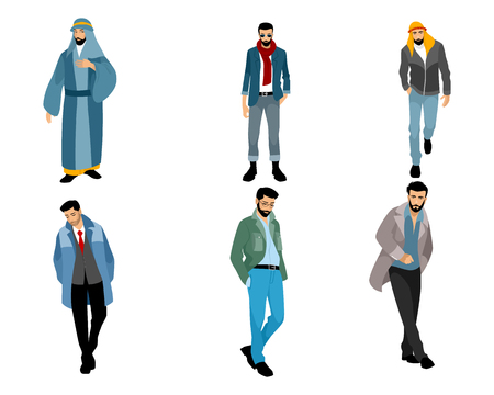 Vector illustration of six modern muslim menのイラスト素材