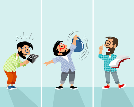 Vector illustration of three hipsters in different situationsのイラスト素材