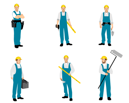 Vector illustration of set of six builders finishersのイラスト素材