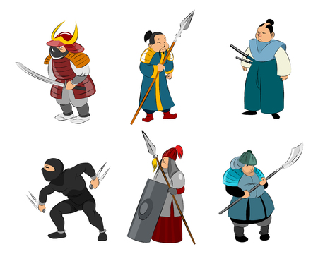 Vector illustration of set of samurai and ninjaのイラスト素材