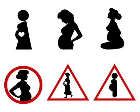Vector illustration of six icons of pregnant womenのイラスト素材